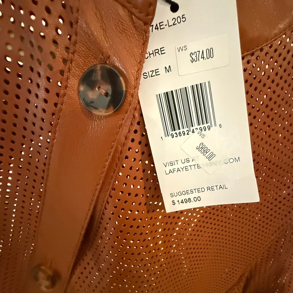 Lafayette 148 New York Brown Leather Jacket Relaxed Fit - Picture 6 of 7